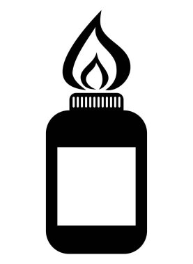 Bu siyah beyaz resimde güvenlik ve ihtiyatı sembolize eden alevli bir şişe var. Grafik tasarımı ve minimalist projeler için ideal.