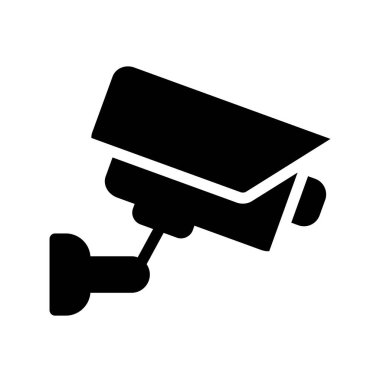 Gözetim teknolojisini temsil etmek için uygun basit bir siyah güvenlik kamerası simgesi. Güvenlik, izleme ve güvenlikle ilgili tasarım veya projelerde kullanım için ideal.