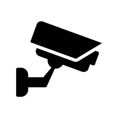 Güvenlik kamerasının siyah silueti gözetim ve koruma kavramını gösteriyor. Çeşitli ortamlarda güvenlik, teknoloji ve izleme temaları için ideal.