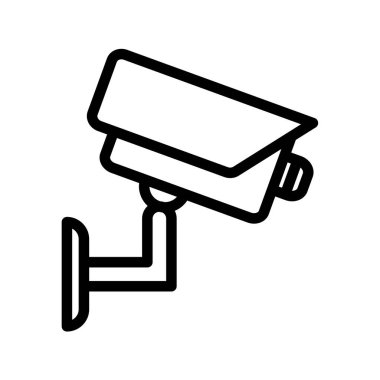 Duvara monte edilmiş bir güvenlik kamerasının minimalist vektör çizimi, dijital ortamda güvenlik ve izleme temaları için ideal.