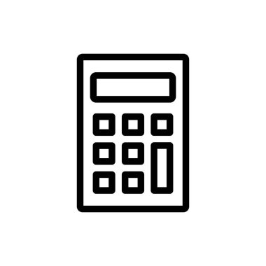 İş ve eğitim uygulamaları için uygun bir hesap makinesi simgesinin minimalist siyah çizgi sanat tasarımı. Teknoloji ve finans konuları için mükemmel.