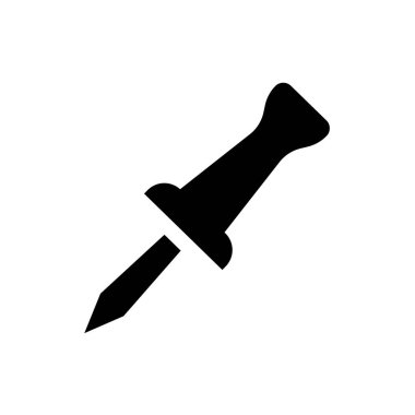 Beyaz arkaplan üzerine basılmış bir iğnenin minimalist siyah silüeti, grafik, tasarım projeleri ve ofis temaları için idealdir.