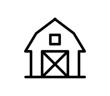 Kırsal yaşam tarzı ve tarımı temsil eden bir ahırın minimalist siyah beyaz çizgisi. Çiftçilik ve ülke yaşamına ilişkin tasarım projeleri için ideal.