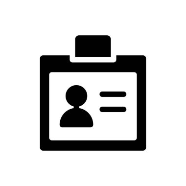 Bir kimlik kartının basit siyah-beyaz simgesi bir profil ve ayrıntıları gösteriyor. Profesyonel ve güvenlikle ilgili projeler için kullanışlı.