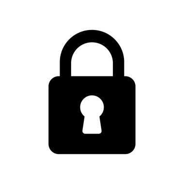 Bu resimde güvenlik ve mahremiyeti sembolize eden anahtar delikli basit bir siyah asma kilit simgesi yer alıyor. Güvenlik ve korunmayla ilgili projeler için ideal.