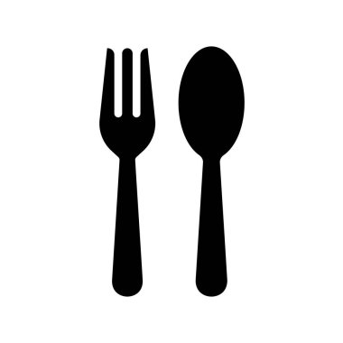 Beyaz Arkaplanda Siyah Çatal ve Kaşığın Silüeti  