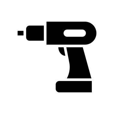 Bu resim, inşaat, DIY projeleri ve ev geliştirme temaları için mükemmel olan el bilgisayarı matkabının siyah beyaz simgesini içeriyor.