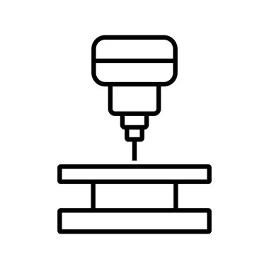 Bu minimalist illüstrasyon, bir çalışma parçasının üzerine yerleştirilmiş matkap pres makinesini içeriyor. Endüstriyel veya atölye bağlamlarında modern ve basitleştirilmiş tasarım yaklaşımı gerektiren projeler için mükemmel.