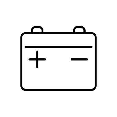 Bu resim, pozitif ve negatif terminalleri vurgulayan bir araba aküsünün basit bir taslağını içeriyor. Otomotiv projeleri veya eğitim içeriği için ideal.