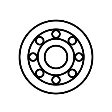 Merkezi bir çember ve çevreleyen noktaları içeren, mühendisliği ve mekanik tasarım ilkelerini temiz, minimalist bir tarzda sembolize eden bir yatağın ayrıntılı tasviri..
