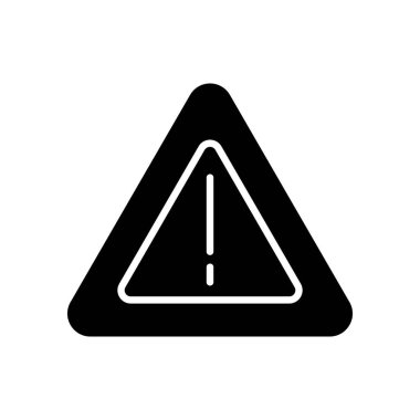 Bu minimalist uyarı simgesi, merkezi ünlem işaretli, herhangi bir görsel iletişimde acil ve ihtiyatlı bir üçgen şeklini içerir..