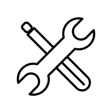 Bir ingiliz anahtarı ve tornavidayı el aleti simgesi olarak gösteren minimalist tasarım. Atölyeler ve endüstrilerde bakım ve onarım projeleri için ideal.