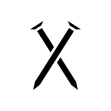 Minimalist tarzda çapraz tırnaklı basit siyah bir simge. İnşaat, marangozluk ve donanım teması için mükemmel. Çeşitli projeler için temiz tasarım.