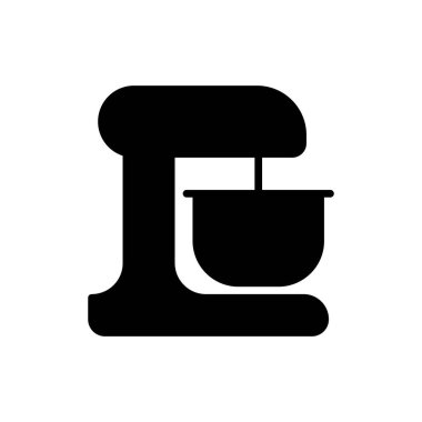 Parlak siyah bir simge, mutfak teması için ideal bir karıştırıcıyı temsil ediyor. Yemek ve pişirme ile ilgili bloglar, web siteleri veya tasarımlar için mükemmel.