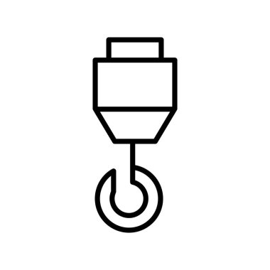 Bu basit çizgi sanat görüntüsü, grafik tasarım projelerinde inşaat ve kaldırma işlemleri için ideal bir vinç kancası ve makara içerir..