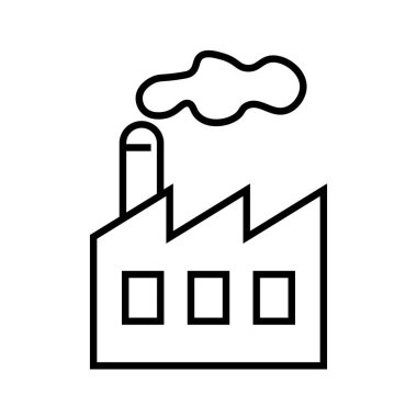 İçinde baca ve duman bulunan bir sanayi binasının minimalist taslağı. İnşaat, endüstri ve kentsel ortamlarla ilgili tasarımlar için ideal.