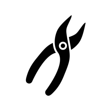 Bu resim, bahçenin beyaz arka planındaki budama makaslarının siyah bir siluetini içeriyor, bahçe aletlerini ve açık hava bakım faaliyetlerini temsil etmek için mükemmel..