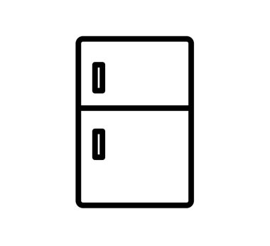 Bu resim, mutfak aletlerini ve modern tasarım estetiğini temsil eden bir buzdolabının minimalist sanat tasvirini içeriyor..