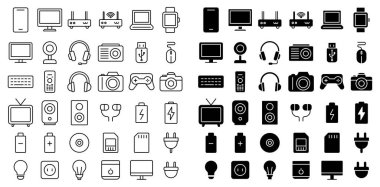 Teknoloji ve Elektronik Aygıtlar için Basit Satır Simgeleri Koleksiyonu 