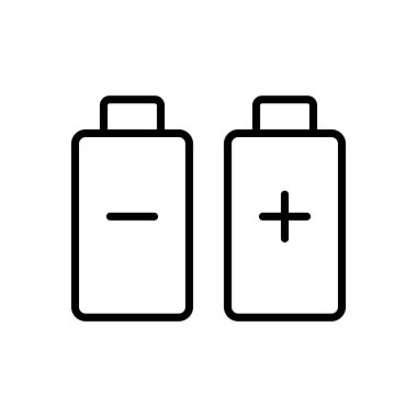 Bu resim şarj ve boşaltma durumlarını gösteren basit pil simgelerini içerir. Minimalist tasarım enerji ve elektrik gücü kavramlarını vurgular..