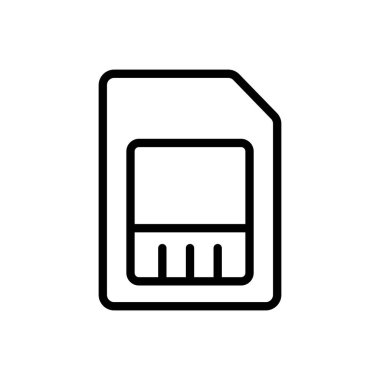 Bu minimalist illüstrasyonda siyah çizgili bir SIM kart sergilenmektedir. Mobil teknoloji ve iletişim kavramlarını temsil etmek için mükemmel..