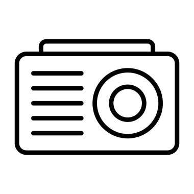 Eski bir radyonun klasik estetiği yakalayan basit bir çizgi sanatı çizimi. Müzik, iletişim ya da nostalji temalı projeler için ideal.