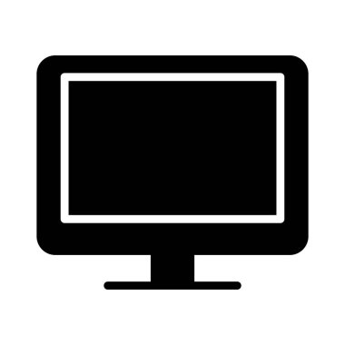 Bir bilgisayar monitörünün parlak siyah silueti temiz beyaz arkaplan üzerine kurulmuş, teknoloji temaları, çalışma alanı tasarımları veya dijital projeler için ideal.