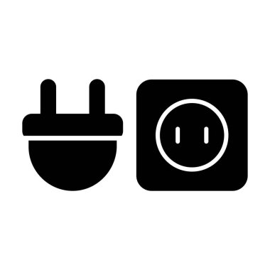 Priz ve elektrik soketi simgesinin minimalist çizimi. Teknoloji, ev ya da hizmet bağlamlarında güç bağlantılarını temsil etmek için mükemmel.
