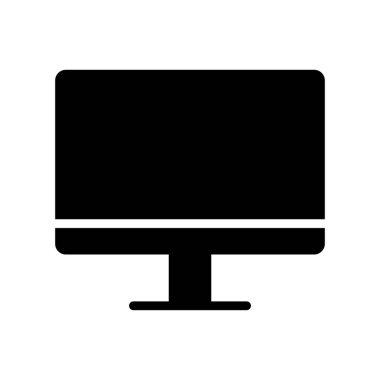 Beyaz arka planda bir bilgisayar monitörünün minimalist siyah silüeti. Teknolojiyle ilgili tasarımlar, sunumlar veya dijital çalışma alanı kavramları için ideal.