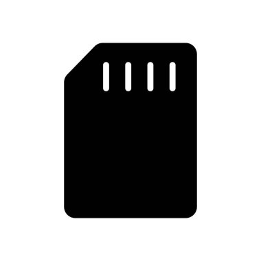 Dijital depolama çözümlerini temsil eden bir SD kartın simgesi. Bellek genişletme ve veri yönetimi için çeşitli aygıtlarda kullanıldı.