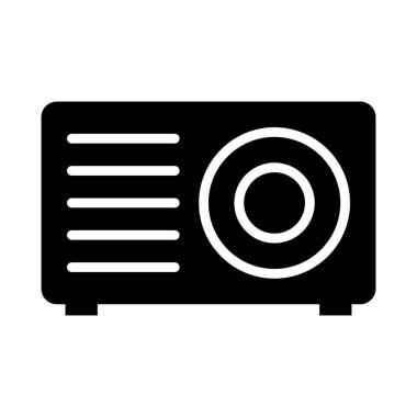 Müzik, teknoloji veya retro tasarımlar ile ilgili projeler için mükemmel, ses dalgaları içeren klasik bir radyo ikonunun minimalist bir çizimi.