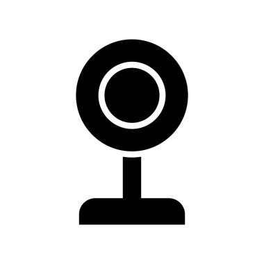 Stok fotoğrafçılığında teknoloji, iletişim ve dijital medya temaları için ideal, beyaz arka planda basit bir siyah web kamerası tasarımı.