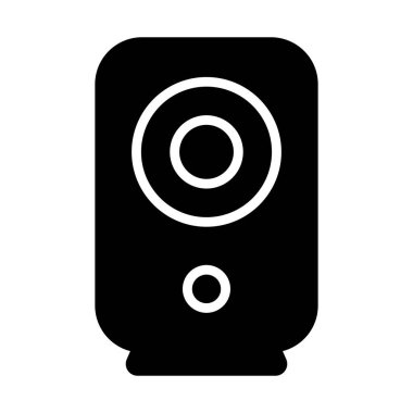 Basit dairesel elementlere sahip parlak siyah bir hoparlör tasarımı, modern ses ayarları veya minimalist dekorlar için mükemmel. Ses meraklıları için ideal.