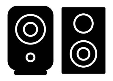 Bu siyah ve beyaz resimde dijital tasarımlar, müzikle ilgili projeler ve daha fazlası için mükemmel iki farklı ses hoparlörü yer alıyor..