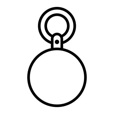 Bu minimalist illüstrasyon, modern aksesuarlar ve tasarım projeleri için ideal dairesel şekil ve klipsli bir anahtarlık tasvir etmektedir..