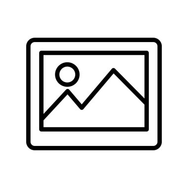 Bu minimalist ikon, doğayı ve yaratıcılığı temsil eden bir dağ ve güneşi gösteren bir resim çerçevesine sahiptir. Dijital ve grafik projeleri için ideal.