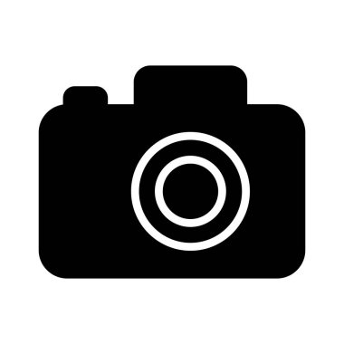 Klasik bir kameranın minimalist siyah beyaz simgesi, yaratıcı projeler, tasarım uygulamaları ve çeşitli bağlamlarda sanatsal görseller için mükemmel..