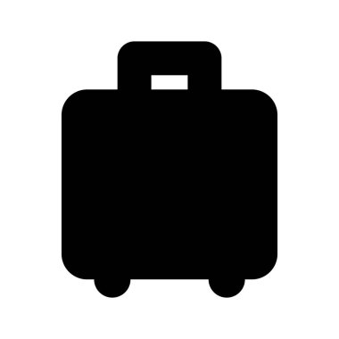 Seyahatle ilgili projeler ve tasarımlar için uygun bir minimalist siyah bavul ikonu. Seyahatlere ve bagajlara odaklı internet siteleri, uygulamalar ve tanıtım materyalleri için ideal.