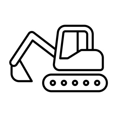 Bir kazı makinesinin basit bir çizgisi çizimi, çalışma alanlarındaki inşaat ve ağır makine operasyonlarındaki rolünü vurguluyor. Mühendislik ve eğitim amaçlı ideal.