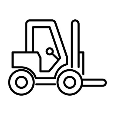 Endüstriyel temalar için uygun bir forkliftin minimalist tasviri. Ağır makineleri verimli bir şekilde tasvir etmek için lojistik, depo ve inşaatla ilgili projeler için harika..