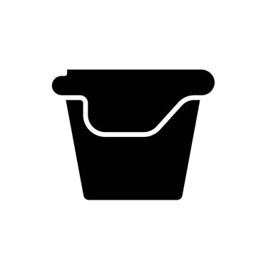 Bu resim, çeşitli grafik ve tasarım projeleri için uygun, sapı olan bir kovanın basit siyah bir taslağını içerir. Kullanım ve depolama temaları için ideal.