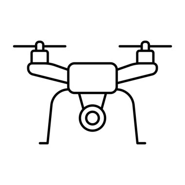 Dört pervaneli ve merkezi kameralı bir İHA 'nın gösterişli, minimalist bir çizimi. Bu tasarım modern teknolojiyi ve hava macerasını simgeler..