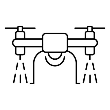 Bu illüstrasyon, tarım ve peyzaj uygulamaları için mükemmel bir spreyleme mekanizması ile donatılmış modern teknoloji sergilenen bir çizgi sanat insansız hava aracını içeriyor..