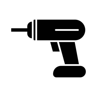 Basit siyah ve beyaz elektrikli matkap simgesi, modern ve temiz bir tasarım sunan, inşaat, onarım veya DIY bağlamlarında araçları göstermek için mükemmel.