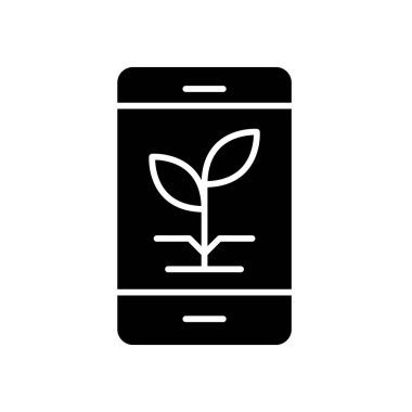 Bu simge, teknoloji ve çevre dostu uygulamalarda sürdürülebilirliği sembolize eden bir bitki büyüme grafiğini gösteren mobil bir uygulama arayüzüne sahiptir. Dijital tasarım için mükemmel.