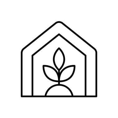 Yapraklı minimalist bir evin basit çizgi sanatı çevreci dostluğu sembolize eder. Sürdürülebilirlik, doğa ve modern tasarım estetiği konuları için mükemmel..