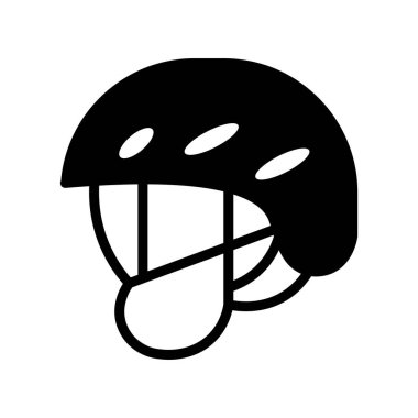 Akılda kalıcı ve minimalist bir çizgi çizimi. Dili dışarı çıkmış bisiklet kaskı. Spor bağlamında güvenlik, bisiklet ve eğlence temaları için mükemmel..