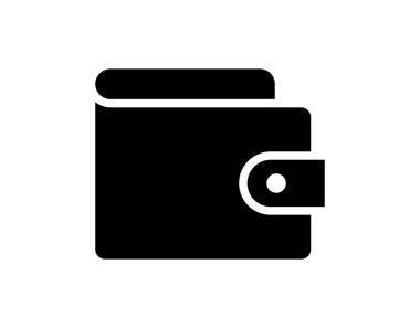 Çeşitli finansal ve alışverişle ilgili uygulamalar, kolaylık, modern tasarım ve kişisel finans yönetimi için uygun bir minimalist siyah cüzdan ikonu.