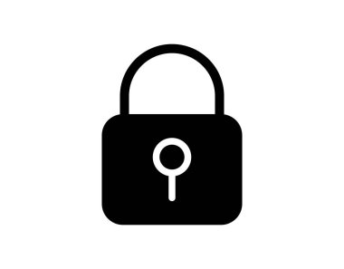 Güvenlik ve korumayı temsil eden minimalist siyah asma kilit ikonu. Bu tasarım, güvenlik, gizlilik ve veri güvenliğiyle ilgili kavramlar için mükemmel bir görsel işlev görmektedir..