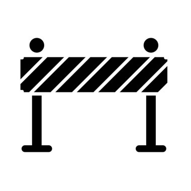 Bu siyah ve beyaz simge, çalışma alanlarında ihtiyat ve güvenliği sembolize eden kalın çizgili ve istikrarlı destekli bir inşaat bariyerini temsil ediyor..